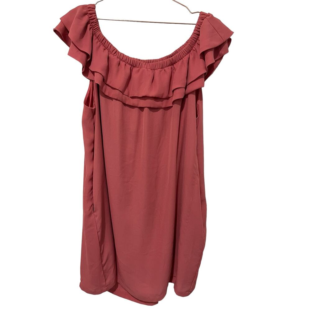 Heimish USA dress SZ 1XL off shoulder dusty rose polyester ruffled neckline